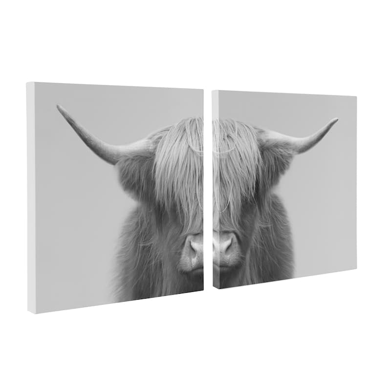 Kate and Laurel Hey Dude Cow Gray Canvas by The Creative Bunch Studio - 2 Piece 20x20 - Multi
