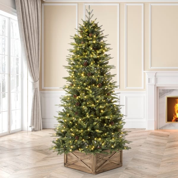 slide 1 of 17, Glitzhome Pre-Lit Green Fir Artificial Christmas Tree w/ LED Warm Lights & Remote Controller