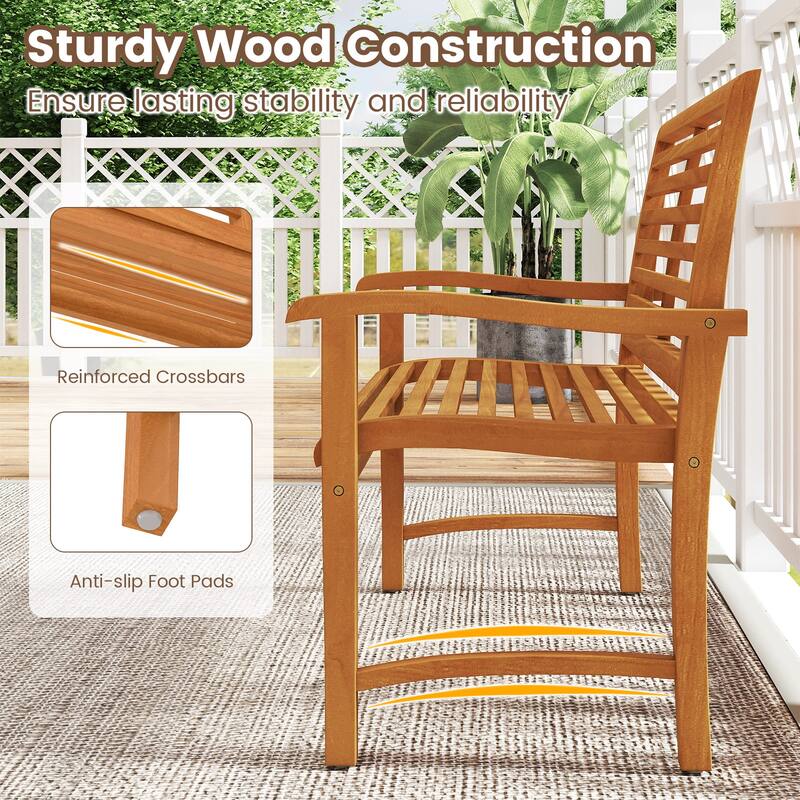 Gymax Teak Wood Outdoor Garden Bench w/800 lbs Capacity Slatted