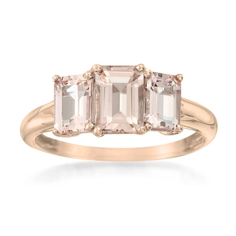 Rose Gold Over Sterling Silver 1.63Ctw Morganite 3 Stone Ring