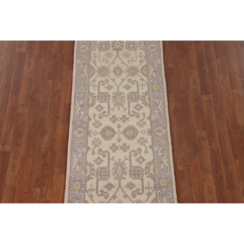 Beige Oushak Oriental Runner Rug Handmade Wool Carpet - 2'7"x 10'0"