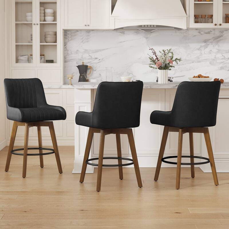26" Upholstered Counter Height Swivel Bar Stool with Solid Wood Legs - 38.8"H x 20.5"W x 21.7"D
