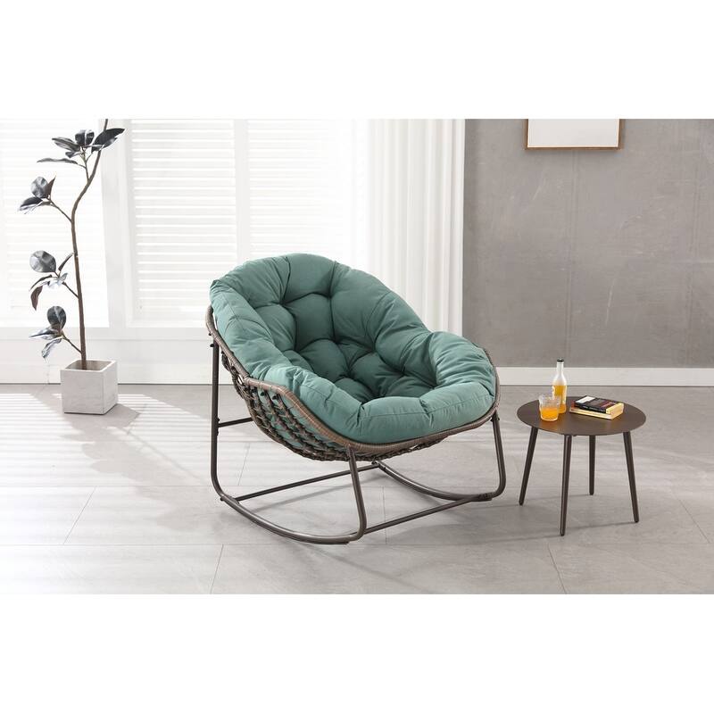 Premium Oversized Rattan Rocking Chair with Padded Cushion - Comfortable Recliner for Indoor & Outdoor Relaxation