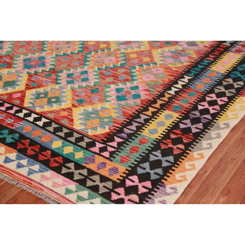 Reversible Kilim Oriental Area Rug Flatweave Geometric Wool Carpet - 9'11"x 13'0"