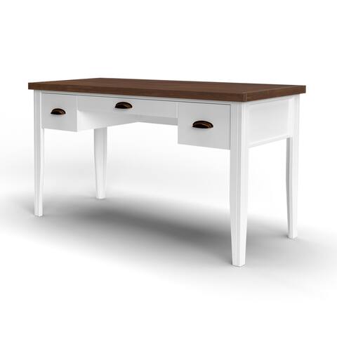 53 Inch Writing Desk, White Coastal Modern Wood Desk, White-Barnwood