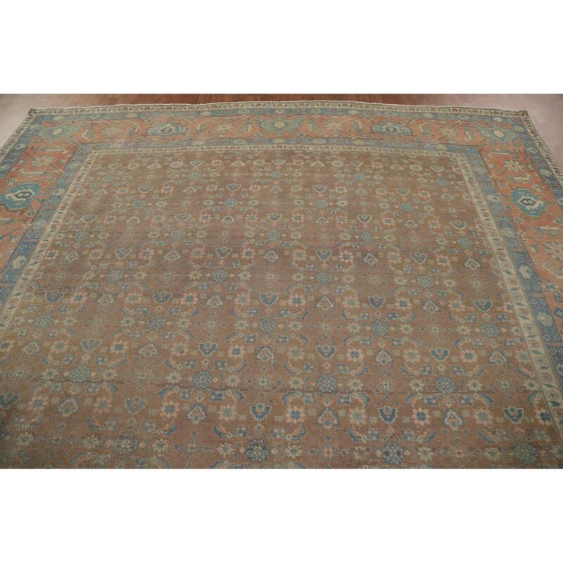 Distressed Tabriz Persian Antique Rug Living Room Handmade Wool Carpet - 9'8" x 11'11"