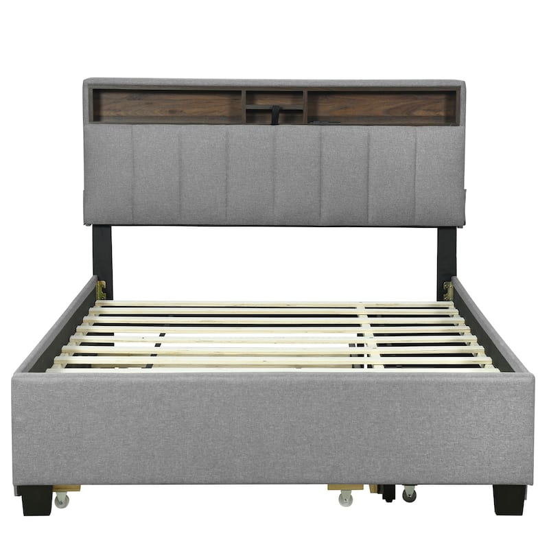 Upholstered Platform Bed with Storage Headboard