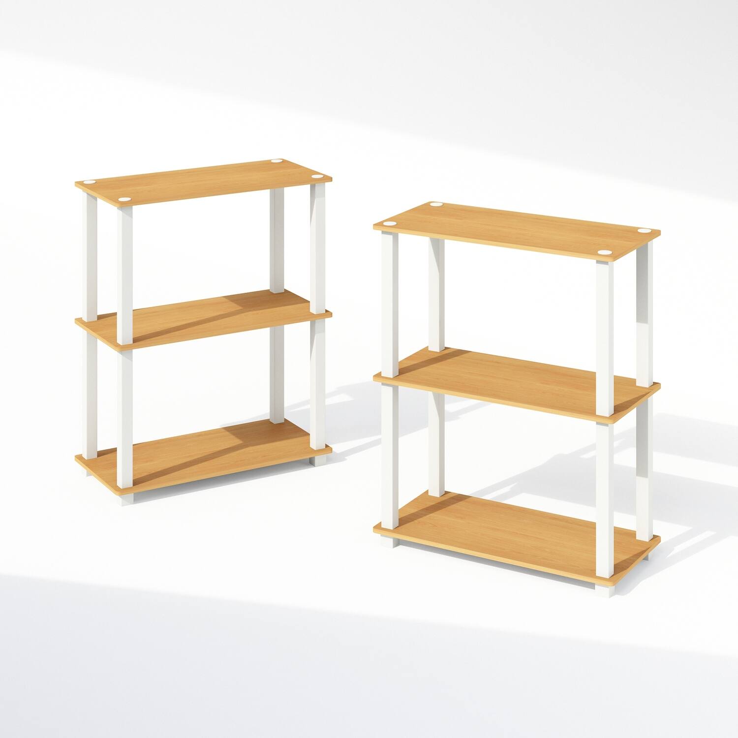3 Tiers Wood Household Shelving Unit in Beech/White (23.6 in. W x 29.5 in. H x 11.4 in. D), Set of 2 - 23.6
