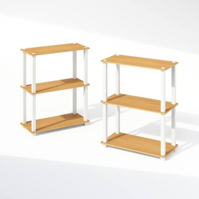 3 Tiers Wood Household Shelving Unit in Beech/White (23.6 in. W x 29.5 in. H x 11.4 in. D), Set of 2 - 23.6