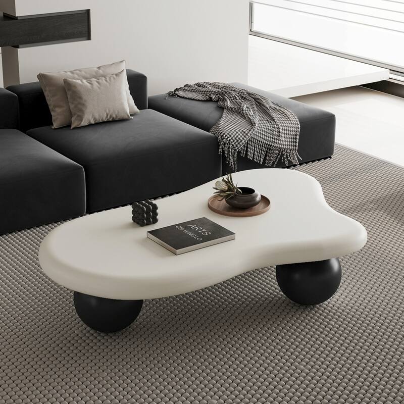 Cloud Shaped Coffee Table with 3 Ball Legs - White Top Black Legs - 47"