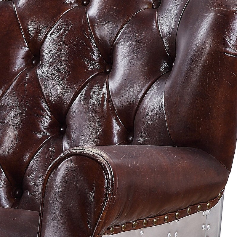 Bailee Vintage Brown Button-Tufted Accent Chair with Nailheads