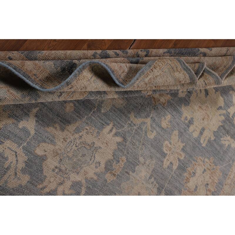 Vegetable Dye Blue Oushak Oriental Area Rug Hand-Knotted Wool Carpet - 6'2"x 8'9"