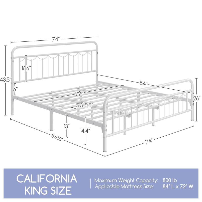 Yaheetech Metal Platform Bed Frame with Vintage Headboard and Footboard Metal Bed Base
