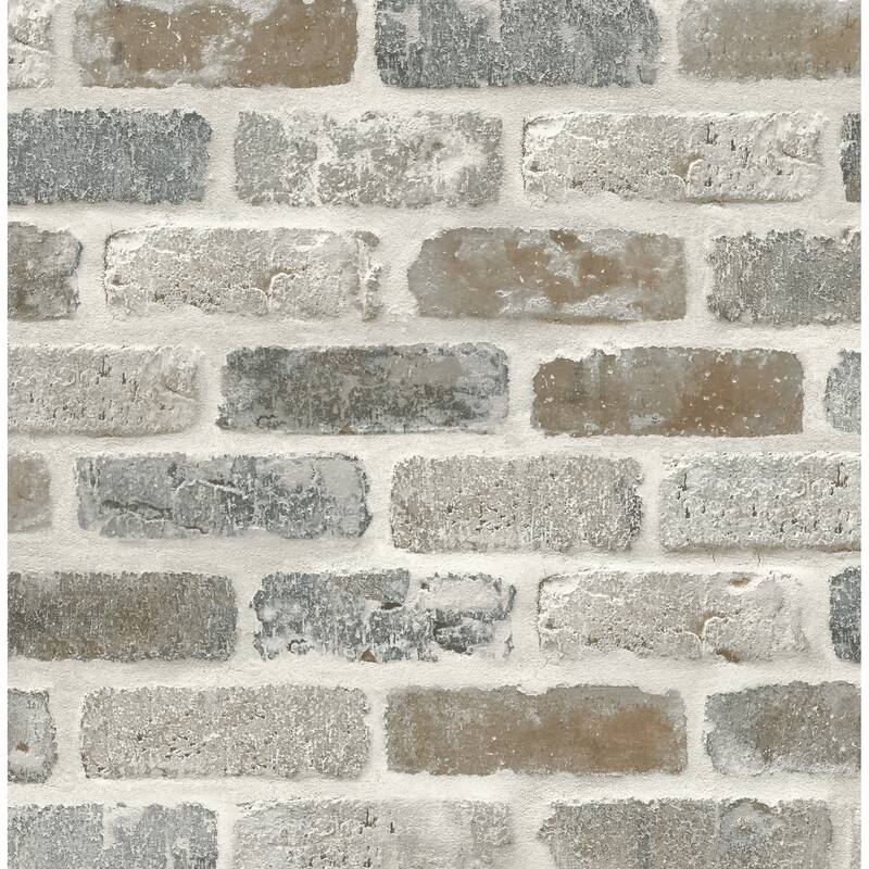 Seabrook Designs Washed Faux Brick Prepasted Wallpaper - 20.5 in. W x 33 ft. L - 20.5 in. W x 33 ft. L - Neutral