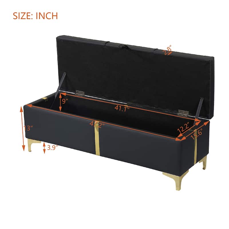 Elegant Upholstered Storage Ottoman,Storage Bench with Metal Legs - Black