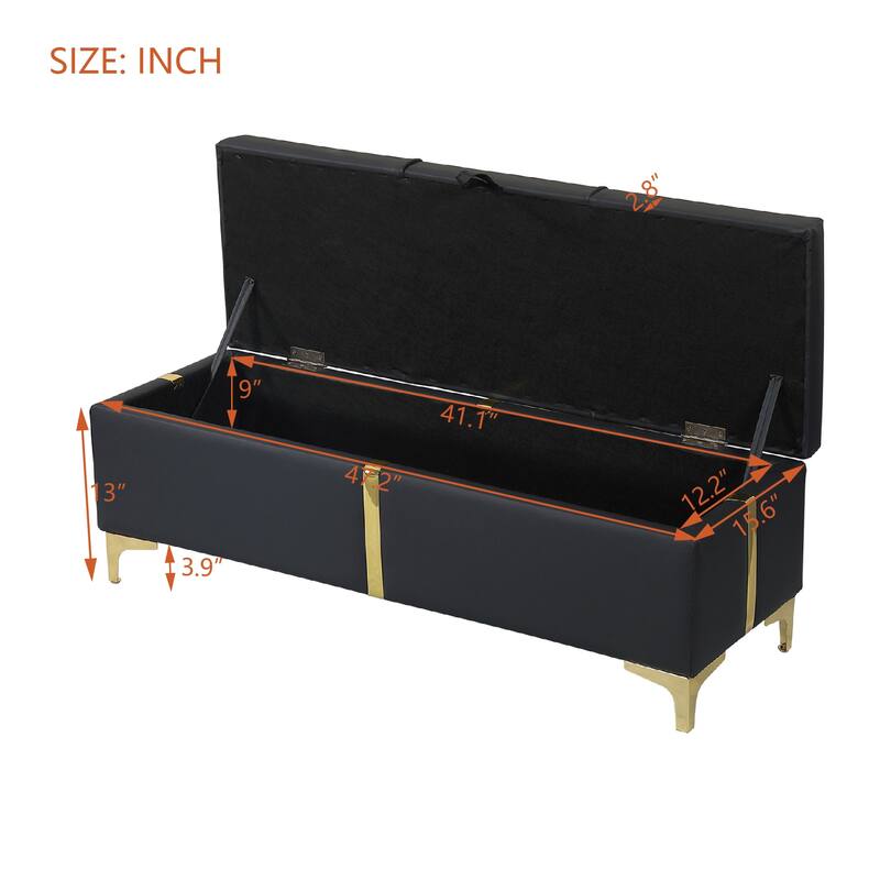 Elegant Upholstered Storage Ottoman Bench, Velvet Storage Bench with Metal Legs, End of Bed Bench for Bedroom Living Room