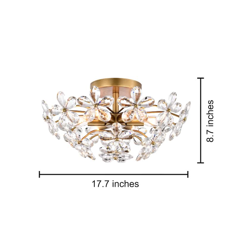 Rosa 6-Light Brushed Brass Finish Crystal Glass Flower Flush Mount - 17.7 inches in diameter x 8.7 inches H