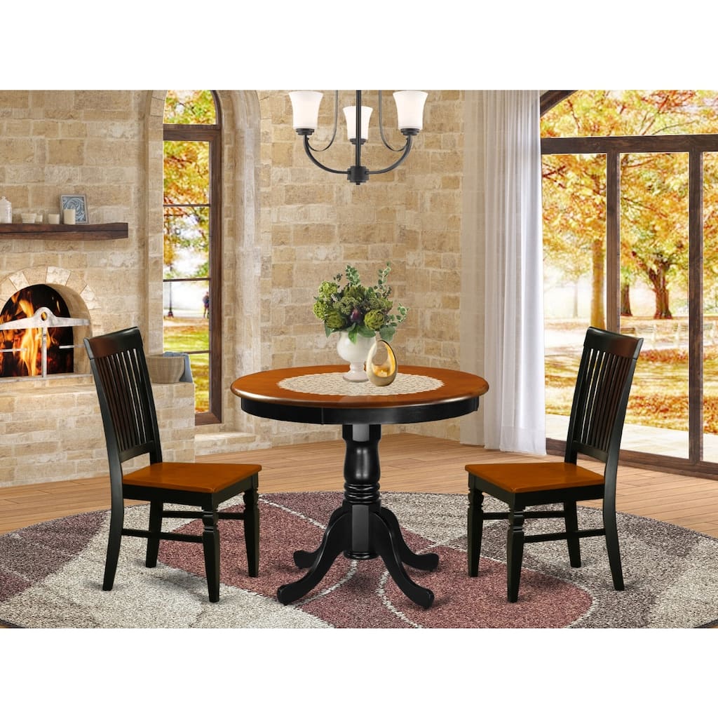 3-Piece Black and Cherry Finish Solid Wood Top - Dining Room Set - Seats 4