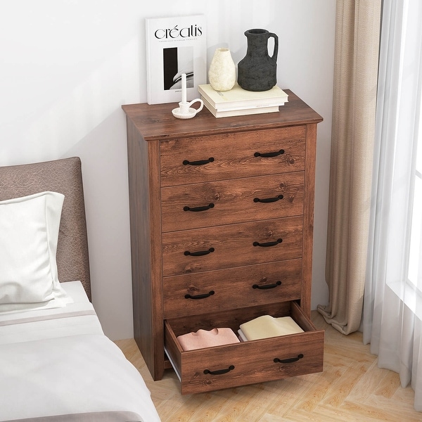 Costway 5 Drawer Chest Storage Dresser Tall Cabinet Organizer Bedroom On Sale Bed Bath Beyond 37500728