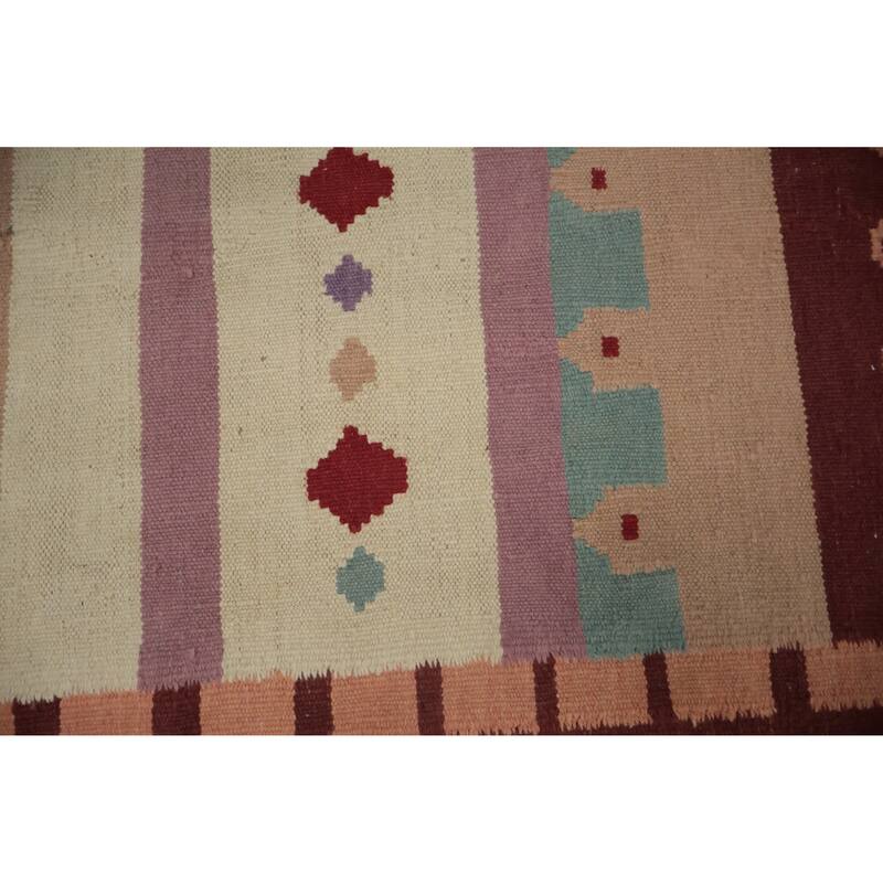 Hand Woven Oriental 100% Wool Carpet Southwestern Tribal Multi-Colored Kilim Runner Rug - 12' 10'' X 3' 2''