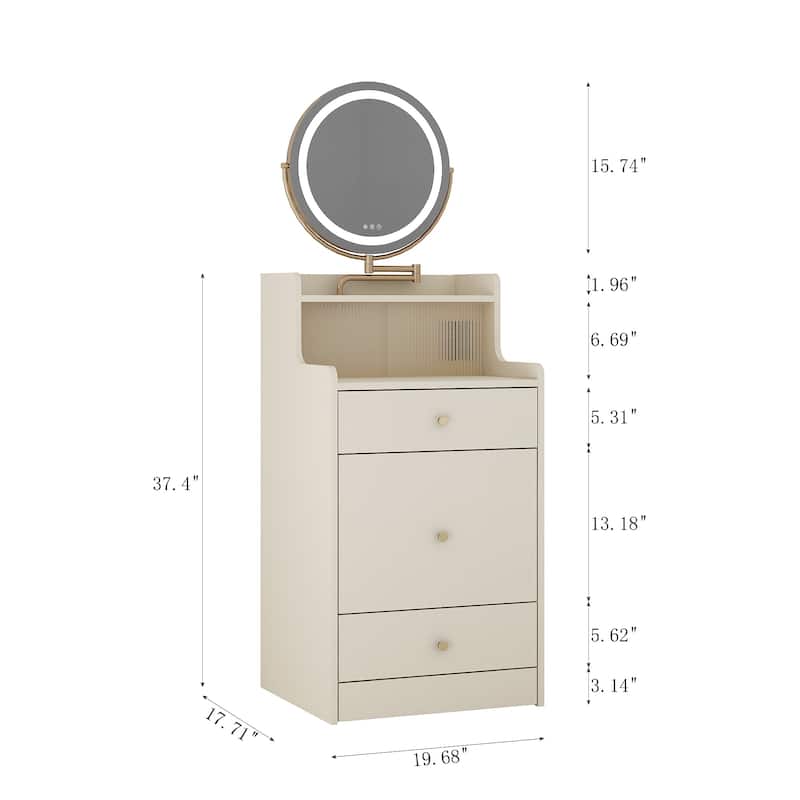 3 in 1 Small Vanity, Makeup Table with Mirror and Light, Vanity Table Set with 2 Drawers and Upholstered Stool