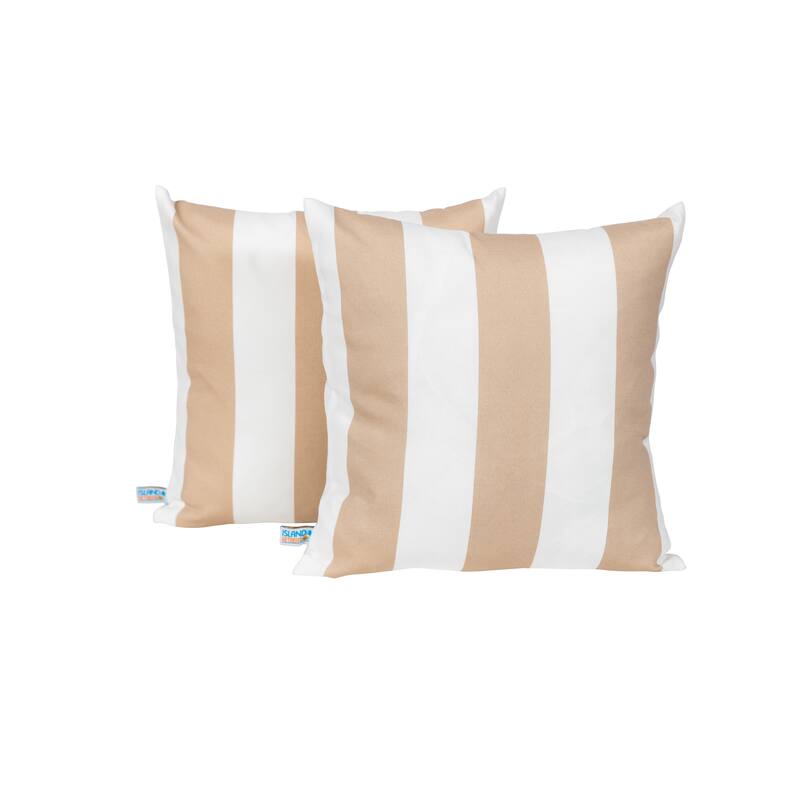 Island Retreat All-Weather Outdoor Throw Pillows (Set of 2) - Champagne/White Stripe