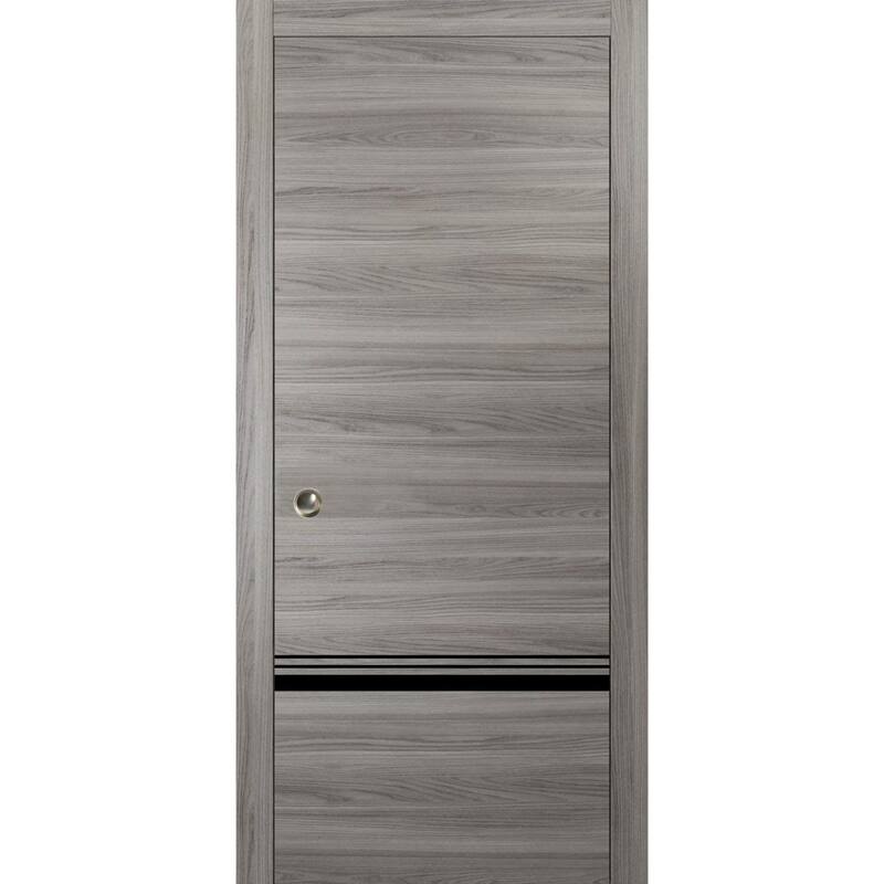 French Pocket Door 18x80 with Planum 0012 Grey Matte with Kit Trims Rail - 30" x 96"
