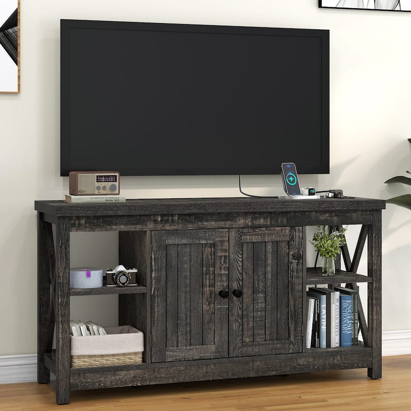 Moasis 47" Farmhouse TV Stand with Built-in Power Outlet, Entertainment Center with Storage for Living Room