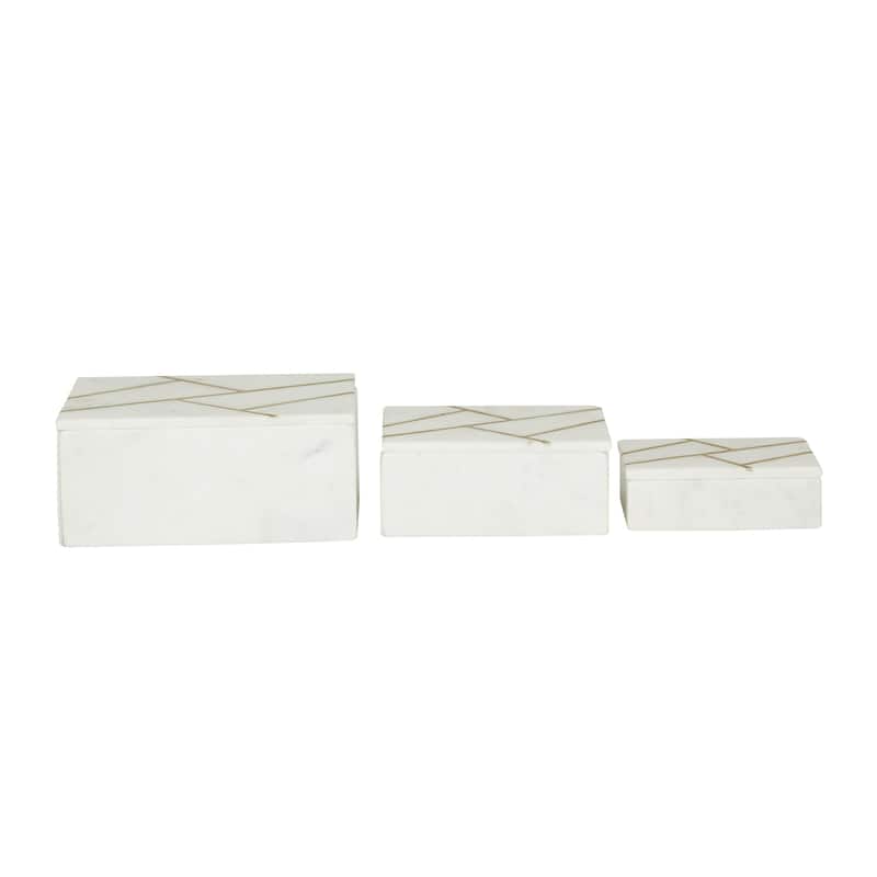 Marble Box with Gold Linear Lines - Set of 3 White or Green - Roche River Decor