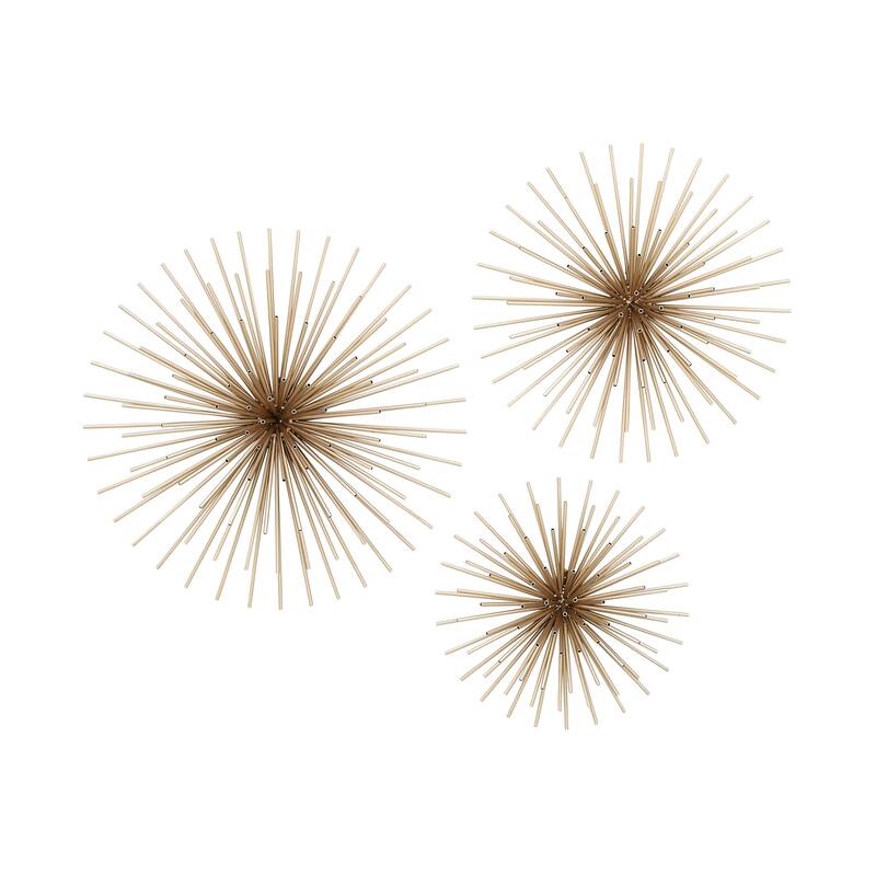 CosmoLiving by Cosmopolitan Metal 3D Starburst Wall Decor (Set of 3) - Silver, Gold, Black, Copper