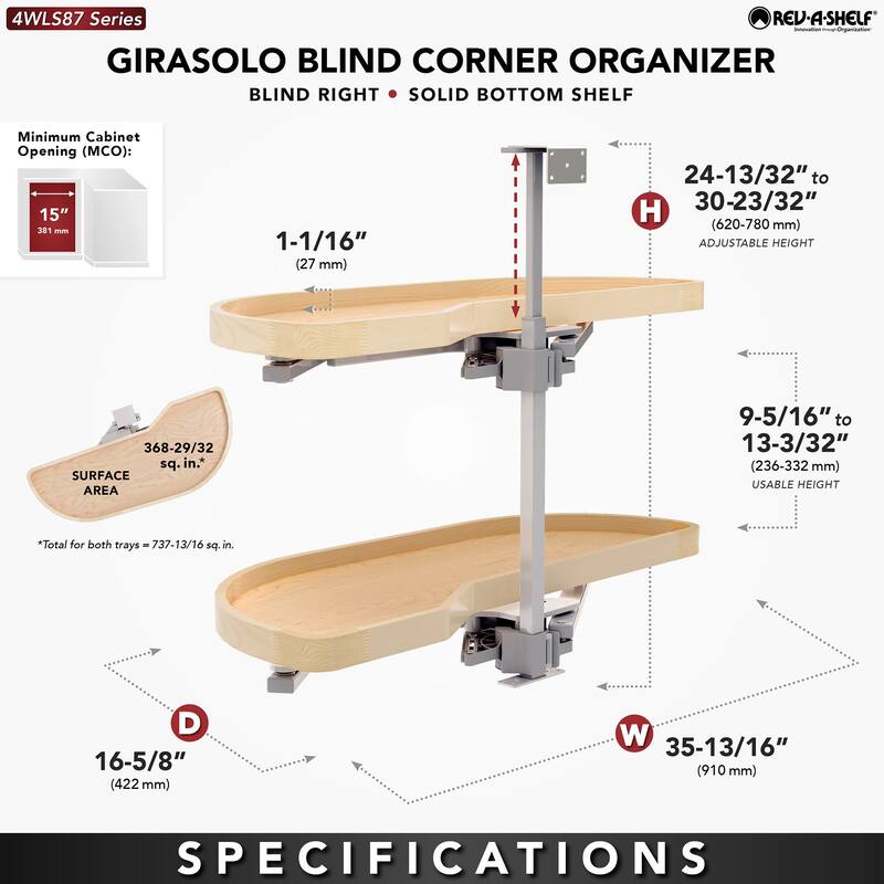 Rev-A-Shelf 4WLS87-15-L Wood Classic 2 Tier 16-1/2"W Girasolo Pivoting