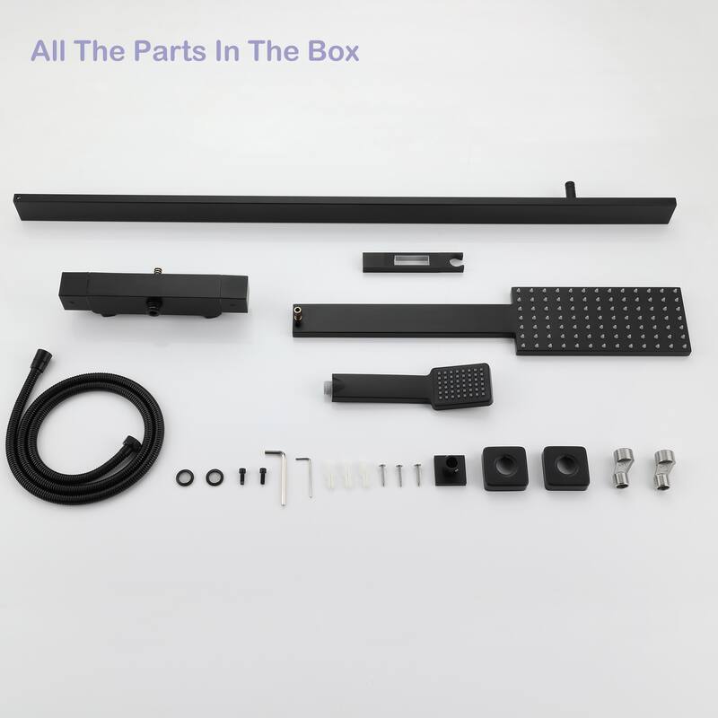 Wall-mounted Thermostatic Exposed Wall Mounted Complete Rain Shower System Black