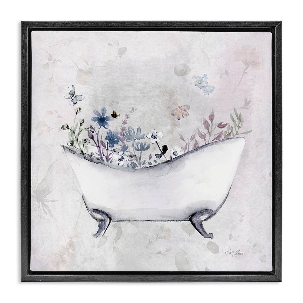 Stupell Delicate Bath with Botanics Framed Floater Canvas Wall Art Design By Stella Chang