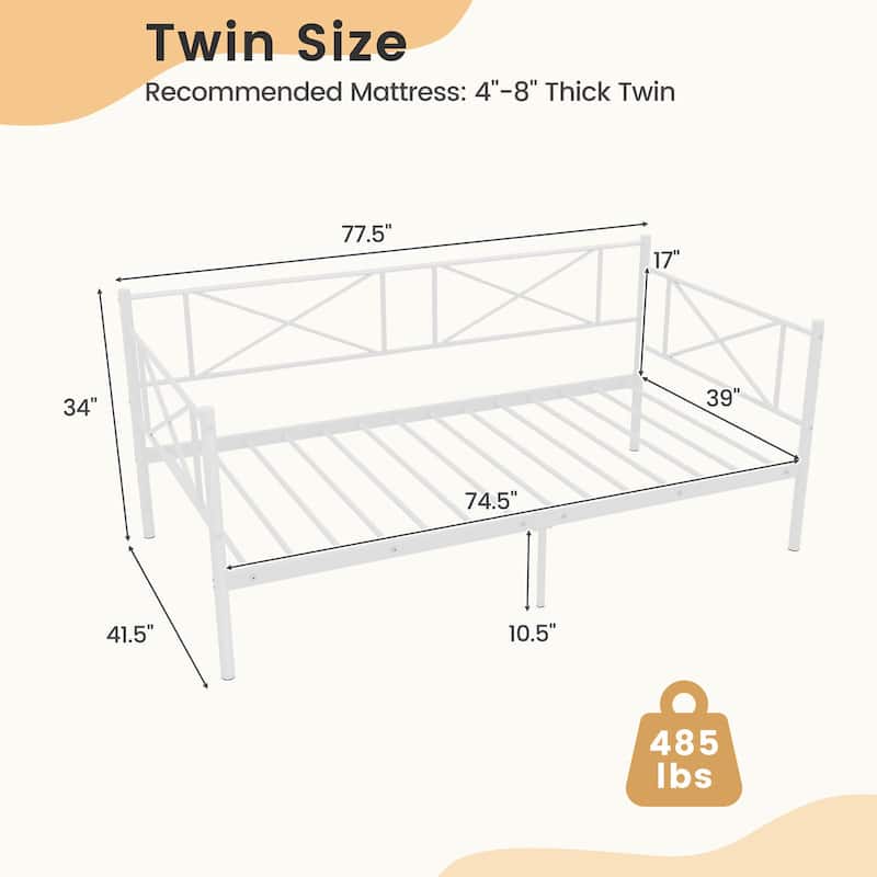 Gymax Twin Size Metal Daybed Modern Platform Bed w/ Heavy-duty Metal