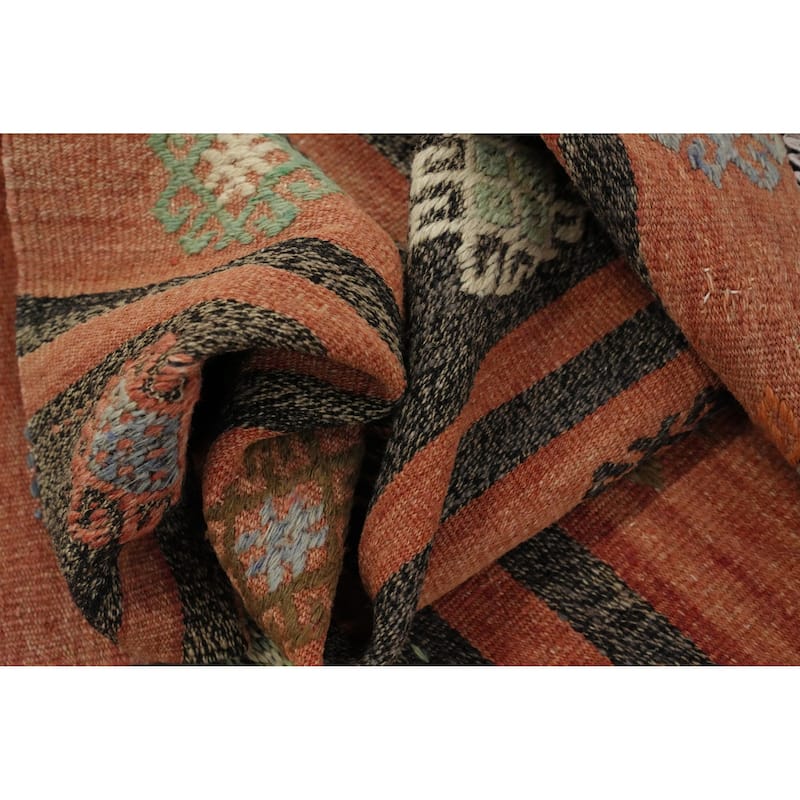 Hand Woven Oriental 100% Wool Carpet Southwestern Tribal Oranges & Rust Kilim Area Rug - 11' 11'' X 6' 4''