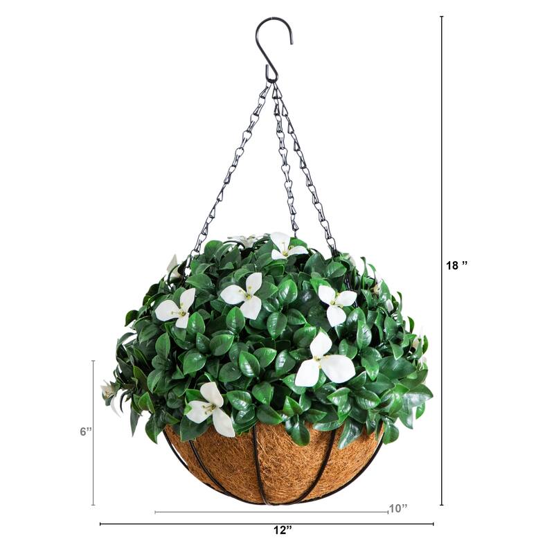 18-in UV Resistant Artificial Gardenia Hanging Basket (Indoor/Outdoor) - Green