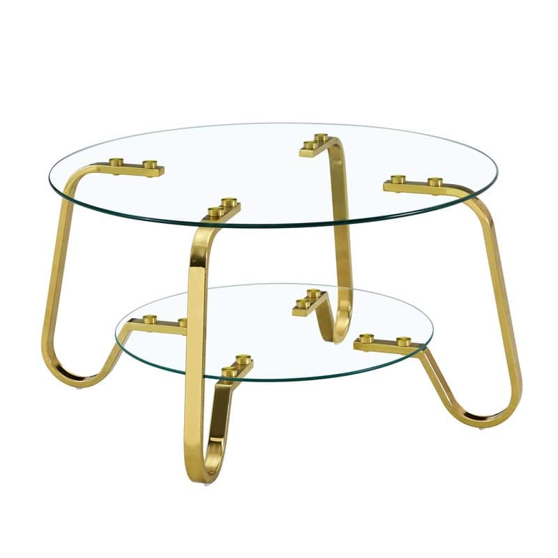 Vintage Minimalist Metal & Glass Coffee Table - 31.5" Square, Double Layer Tempered Glass