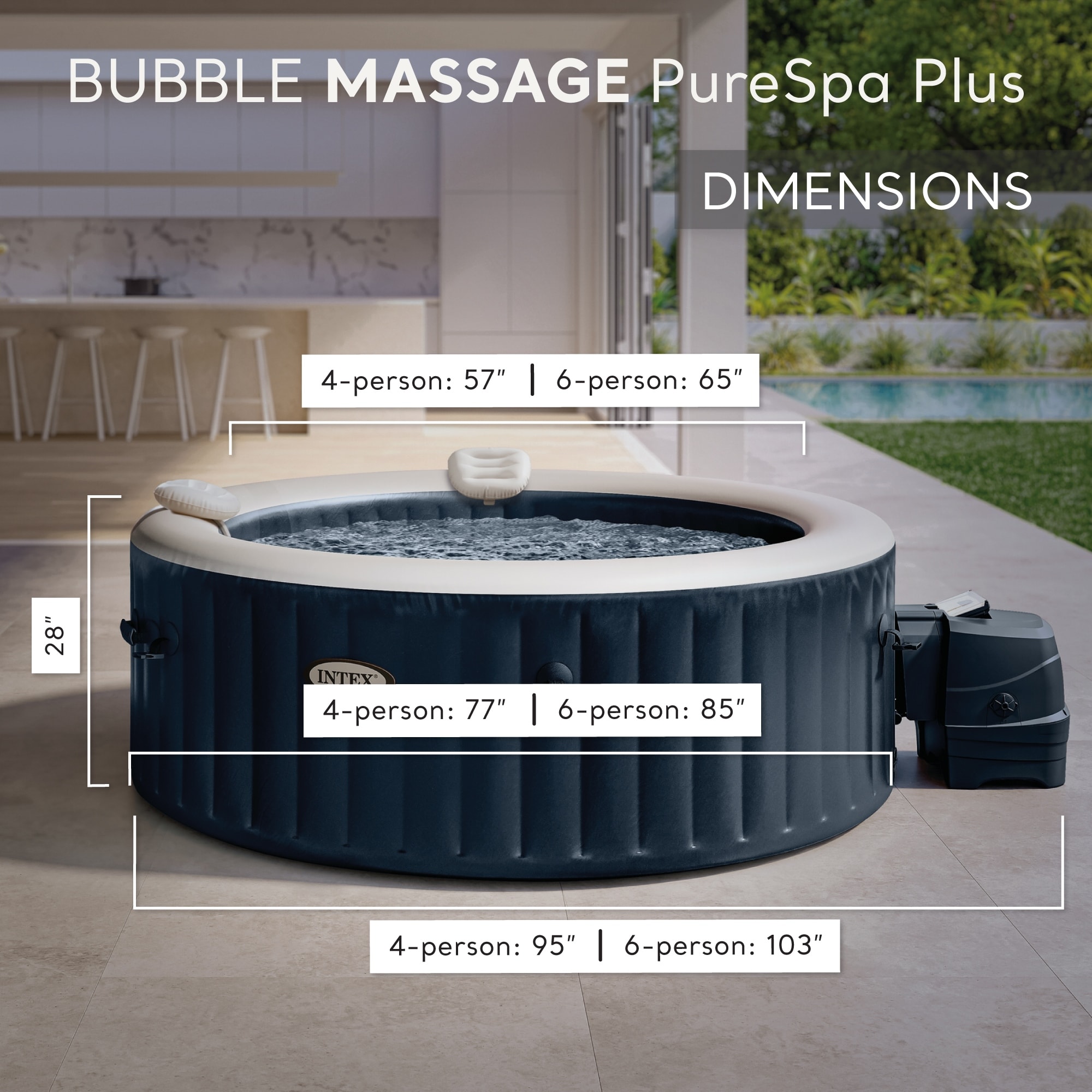 Intex 28429E PureSpa Plus 6.4 Foot Diameter 4 Person Portable Inflatable Hot Tub Spa With 140