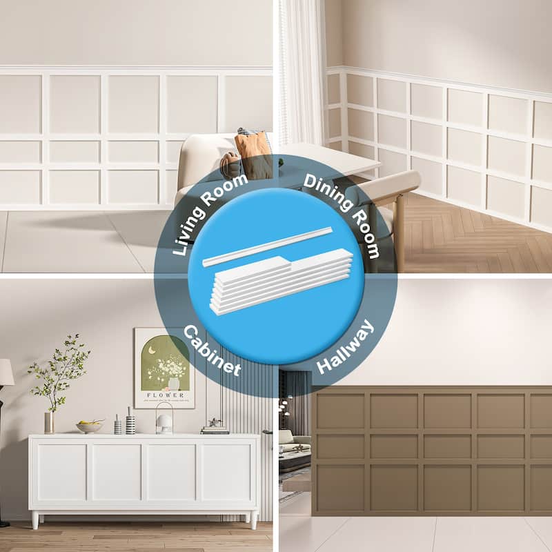 Art3d White Wainscoting Decorative Trim Set 12panels Kit or 25Panels Kit