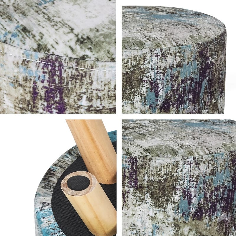 Adeco Modern Round Padded Upholstered Ottoman Footrest Stool