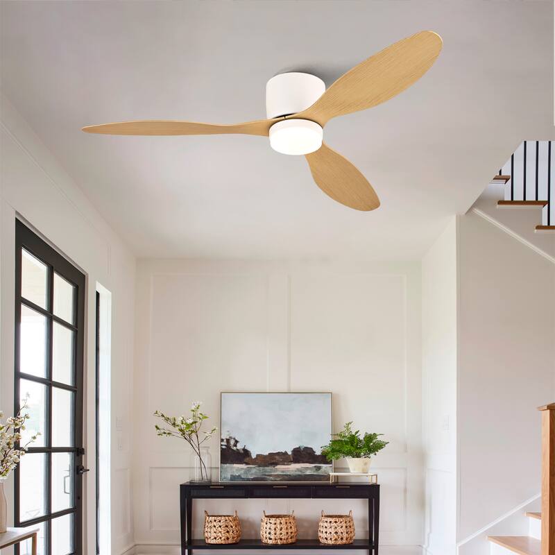 52-inch Ceiling Fan with Light, Ultra-Slim Flush-Mount Design, 3 ABS Plastic Blades, Remote Control Included