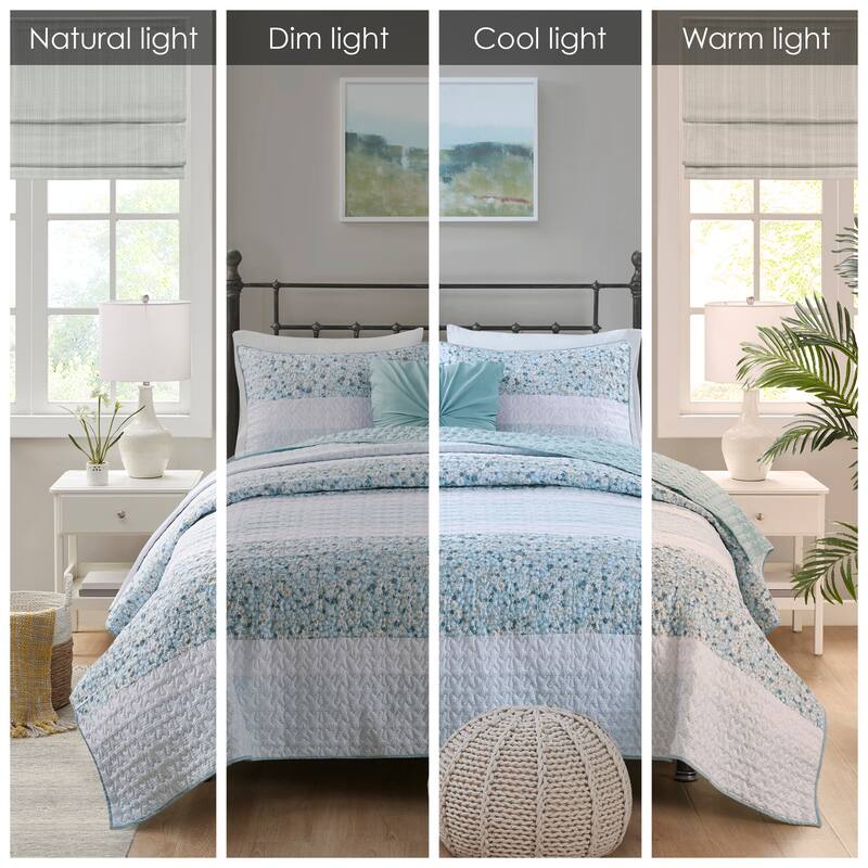 Madison Park Evian 4 Piece Seersucker Quilt Set with Throw Pillow