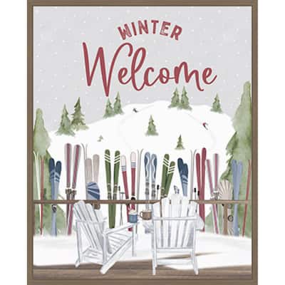 Winter Mountain Getaway portrait VII-Winter Welcome by Tara Reed (23 x 28 in.), Framed Canvas Wall Art Print - Sylvie Dark Gold