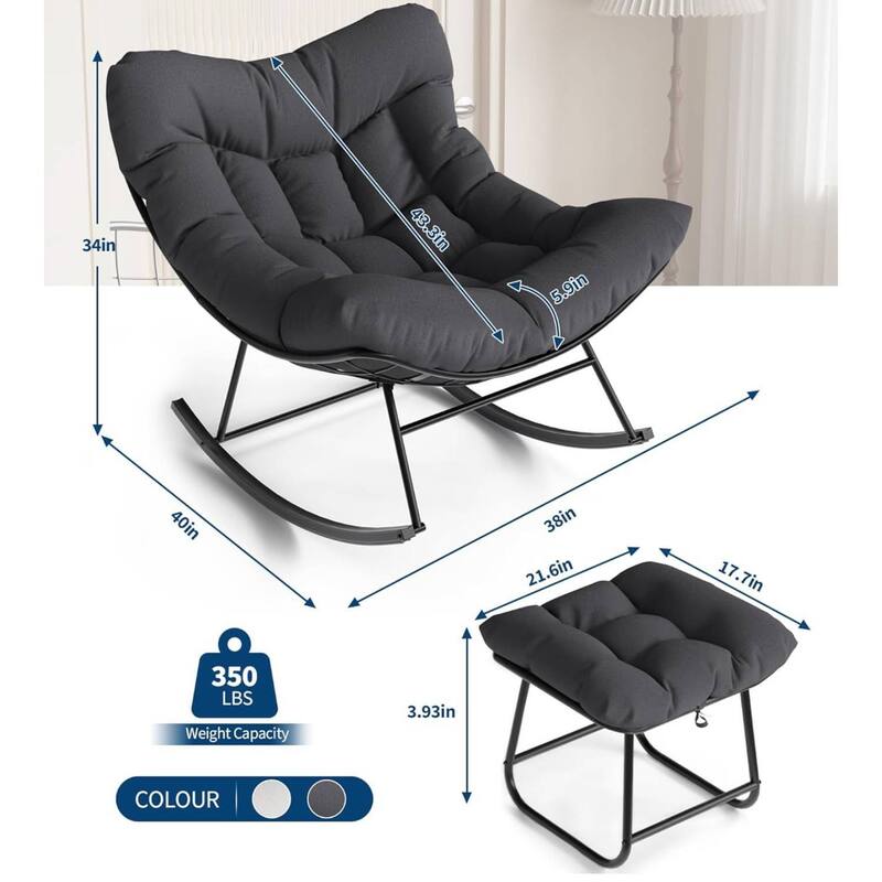 Outdoor Oversized Lounge Chair, Patio Rattan Egg Rocker with Footrest