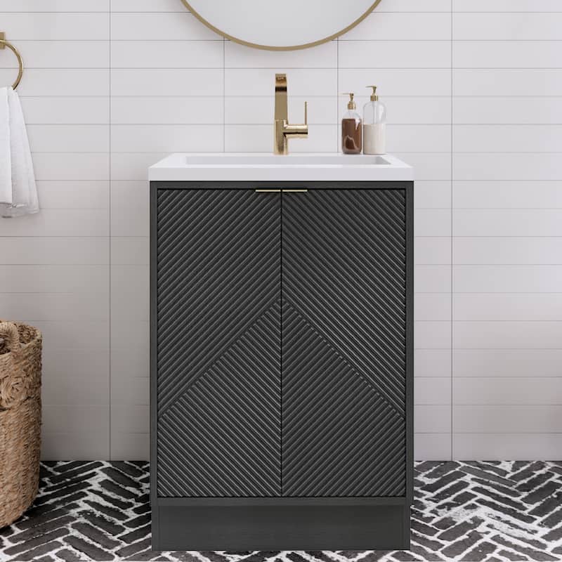 Milano 24" Freestanding Bathroom Vanity with White Acrylic Sink - 23.62" x 19.49" x 35.46'' - Black