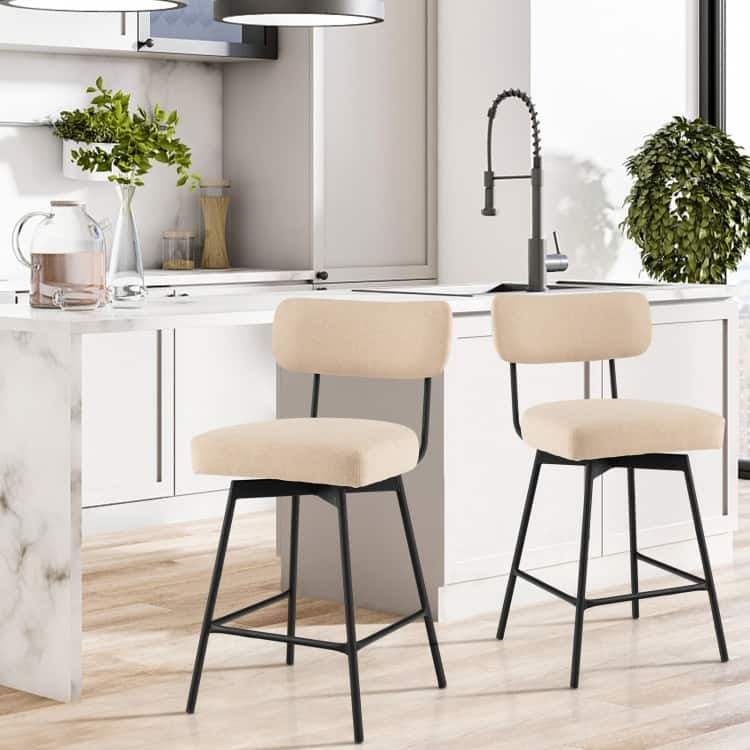 25" 2-Piece Modern Upholstered Bar Stools with Back and Footrests - 17.5" x 17" x 36" (L x W x H)
