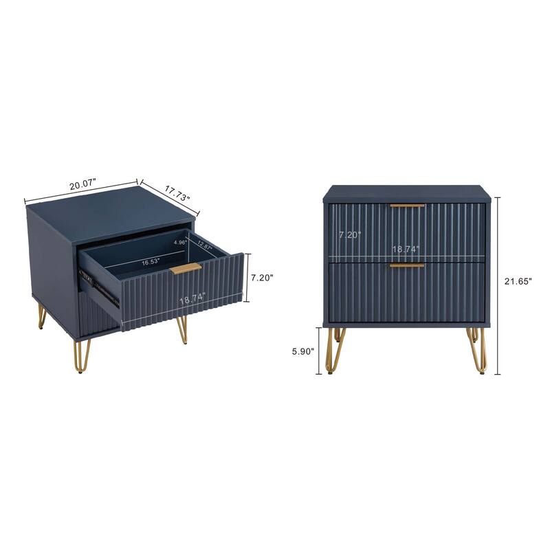 Manhattan Comfort Dumbo Mid Century Nightstand with 2 Drawer and Metal Feet.