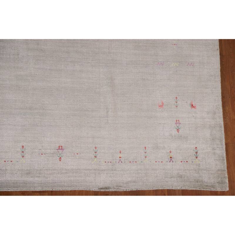 Striped Gabbeh Square Area Rug Handmade Wool Carpet - 9'8"x 9'8"