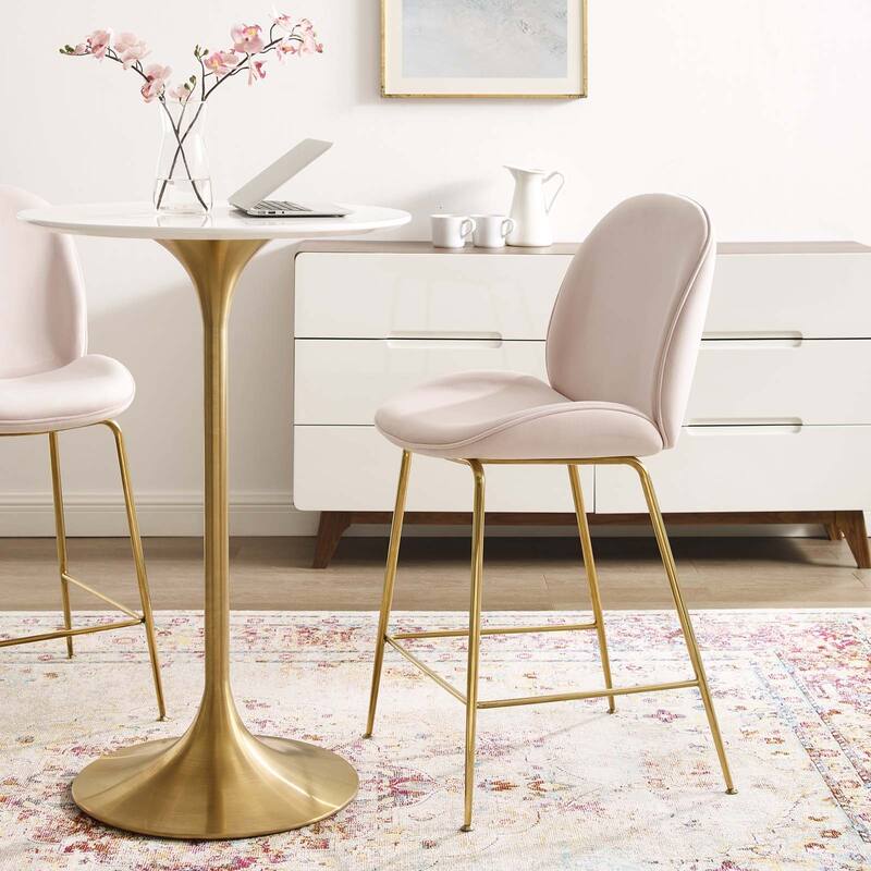 Scoop Gold Stainless Steel Leg Performance Velvet Counter Stool - N/A