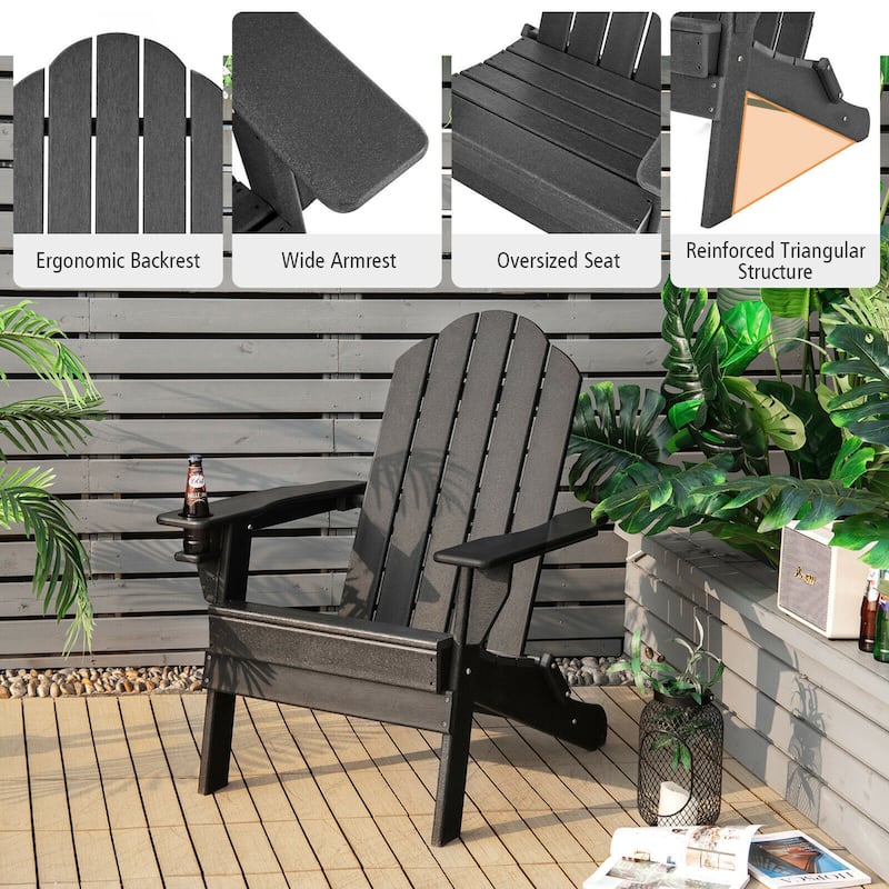 Gymax 2PCS Patio Folding Adirondack Chair Weather Resistant Cup Holder